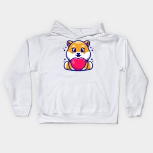 Cute baby shiba inu dog cartoon with love Kids Hoodie